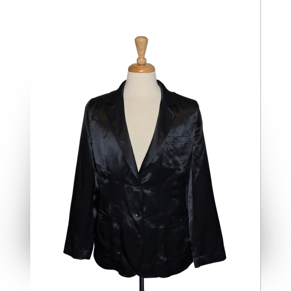 Harvé Benard Satin Blazer Size 14‎ Structured Y2K Classic Career Evening Jacket